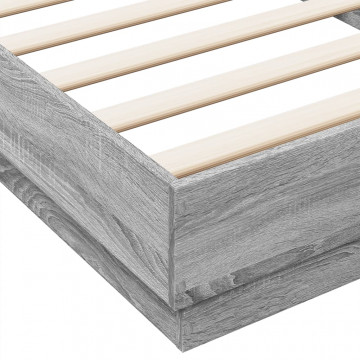 Cadru de pat, gri sonoma, 90x200 cm, lemn prelucrat - Img 6