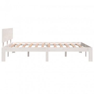 Cadru de pat King Size 5FT, alb, 150x200 cm, lemn masiv - Img 8