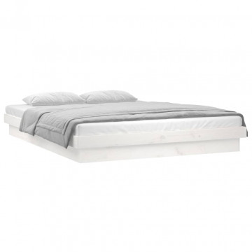 Cadru de pat LED Super King Size, alb, 180x200 cm, lemn masiv - Img 2