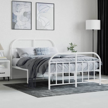 Cadru de pat metalic cu tăblie, alb, 120x200 cm - Img 3