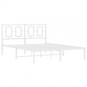 Cadru de pat metalic cu tăblie, alb, 140x190 cm - Img 2