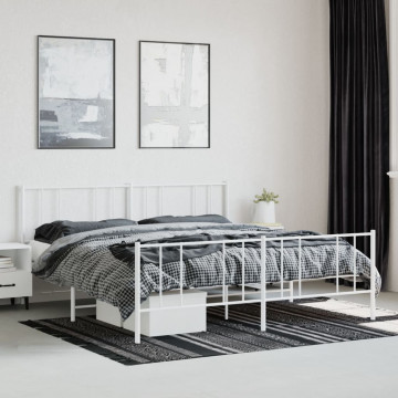 Cadru de pat metalic cu tăblie, alb, 200x200 cm - Img 4