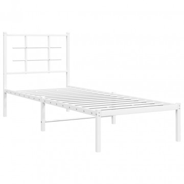 Cadru de pat metalic cu tăblie, alb, 80x200 cm - Img 2