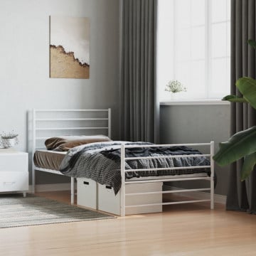 Cadru de pat metalic cu tăblie de cap/picioare, alb, 90x190 cm - Img 3