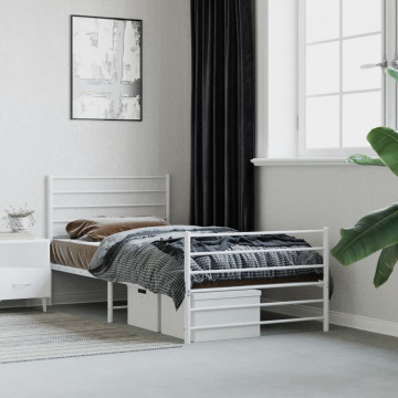 Cadru de pat metalic cu tăblie de cap/picioare, alb, 90x200 cm - Img 1