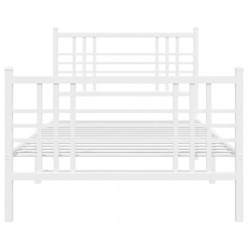 Cadru de pat metalic cu tăblie de cap/picioare, alb, 90x200 cm - Img 4