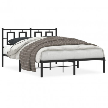 Cadru de pat metalic cu tăblie, negru, 140x190 cm - Img 1