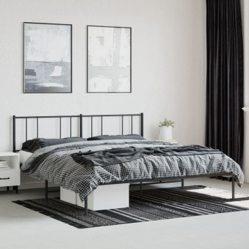 Cadru de pat metalic cu tăblie, negru, 200x200 cm - Img 4