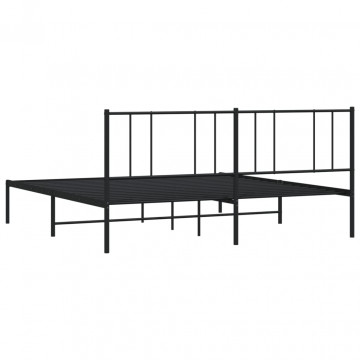 Cadru de pat metalic cu tăblie, negru, 200x200 cm - Img 7