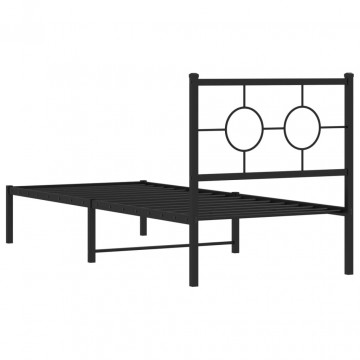 Cadru de pat metalic cu tăblie, negru, 75x190 cm - Img 6