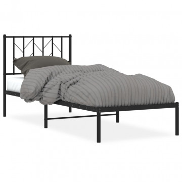 Cadru de pat metalic cu tăblie, negru, 80x200 cm - Img 2