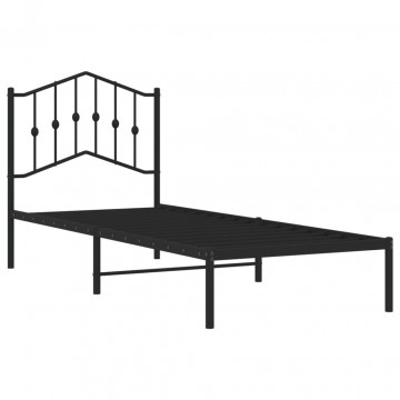 Cadru de pat metalic cu tăblie, negru, 90x190 cm - Img 4