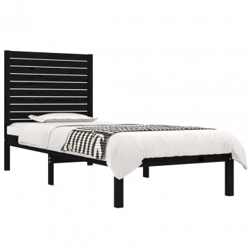 Cadru de pat mic single, negru, 75x190 cm, lemn masiv - Img 3
