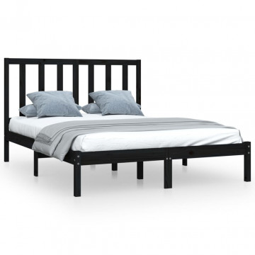 Cadru de pat, negru, 120x200 cm, lemn masiv de pin - Img 2