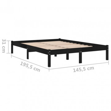 Cadru de pat, negru, 140x190 cm, lemn masiv de pin - Img 7