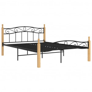 Cadru de pat, negru, 140x200 cm, metal și lemn masiv de stejar - Img 2