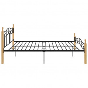 Cadru de pat, negru, 180x200 cm, metal și lemn masiv de stejar - Img 4