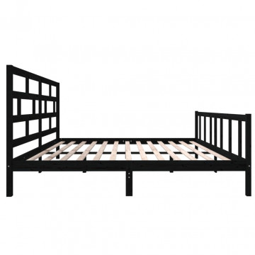 Cadru de pat, negru, 200x200 cm, lemn masiv de pin - Img 8