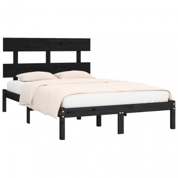 Cadru de pat, negru, 200x200 cm, lemn masiv - Img 3