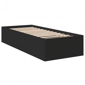 Cadru de pat, negru, 75x190 cm, lemn prelucrat - Img 2