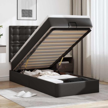 Cadru de pat otoman saltea neagră 100x200cm piele artificială - Img 1