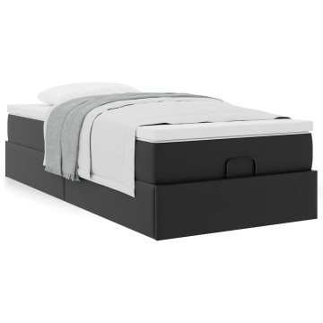 Cadru de pat otoman saltea neagră 100x200cm piele artificială - Img 4