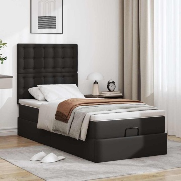 Cadru de pat otoman saltea neagră 100x200cm piele artificială - Img 4