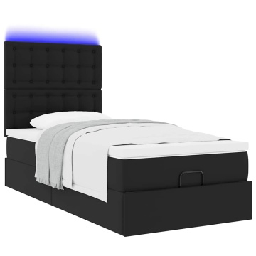 Cadru de pat otoman saltea neagră 100x200cm piele artificială - Img 5
