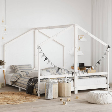 Cadru de pat pentru copii, alb, 2x(90x200)cm, lemn masiv de pin - Img 1