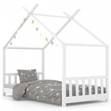 Cadru de pat pentru copii, alb, 70 x 140 cm, lemn masiv de pin - Img 2