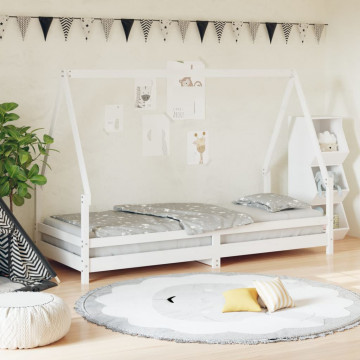 Cadru de pat pentru copii, alb, 90x200 cm, lemn masiv de pin - Img 1