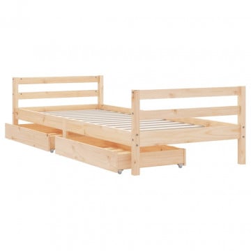 Cadru de pat pentru copii cu sertare, 90x190 cm, lemn masiv pin - Img 4