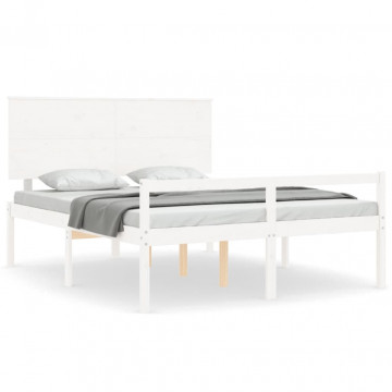 Cadru de pat senior cu tăblie, alb, king size, lemn masiv - Img 2