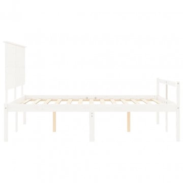 Cadru de pat senior cu tăblie, alb, king size, lemn masiv - Img 6