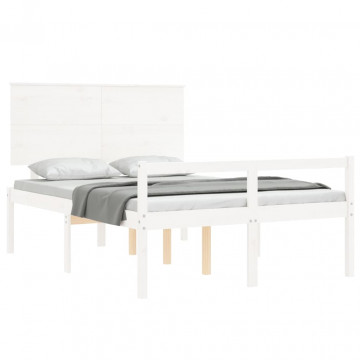 Cadru de pat senior cu tăblie dublu, alb, lemn masiv - Img 4