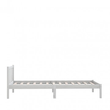 Cadru de pat single, alb, 90x190 cm, lemn masiv de pin - Img 4