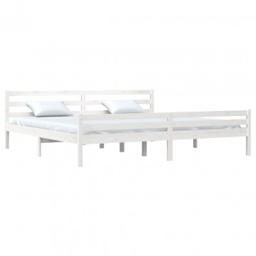 Cadru de pat Super King 6FT, alb, 180x200 cm, lemn masiv - Img 3