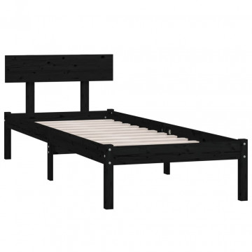 Cadru de pat UK Single, negru, 90x190 cm, lemn masiv de pin - Img 3