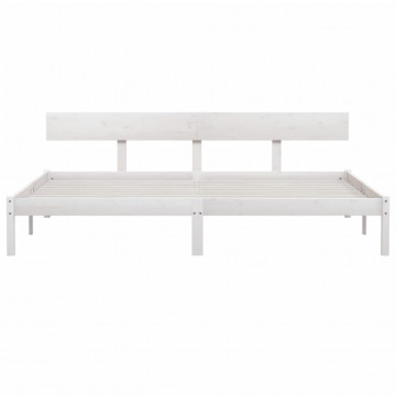 Cadru de pat UK Super King, alb, 180x200 cm, lemn masiv pin - Img 4