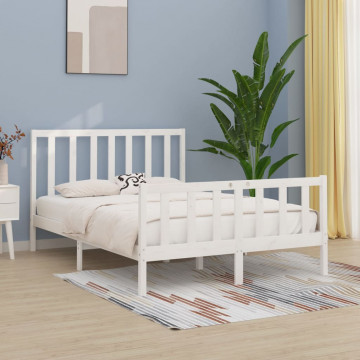 Cadru pat, alb, 140x190 cm, lemn masiv - Img 1