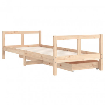 Cadru pat copii cu sertare, 80x200 cm, lemn masiv de pin - Img 6