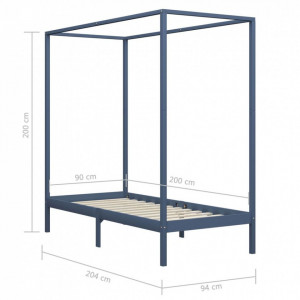 Cadru pat cu baldachin, gri, 90x200 cm, lemn masiv de pin - Img 6