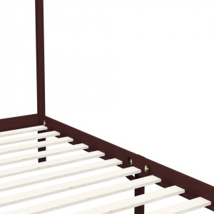 Cadru pat cu baldachin maro închis 100x200 cm lemn masiv pin - Img 5