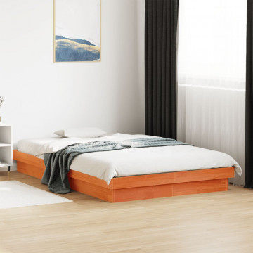 Cadru pat cu LED, maro ceruit, 140x200 cm, lemn masiv de pin - Img 4