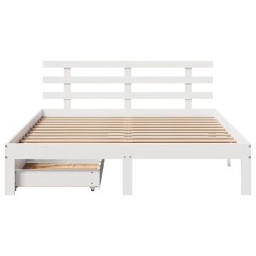Cadru pat cu sertare, 140x200 cm, alb, lemn masiv pin - Img 4