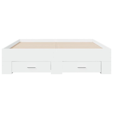 Cadru pat cu sertare alb extralucios 140x190 cm, lemn prelucrat - Img 4