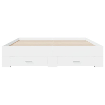 Cadru pat cu sertare alb extralucios 140x200 cm, lemn prelucrat - Img 4