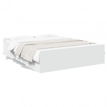 Cadru pat cu sertare alb extralucios 150x200 cm, lemn prelucrat - Img 1