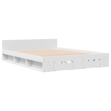 Cadru pat cu sertare alb extralucios 150x200 cm, lemn prelucrat - Img 2