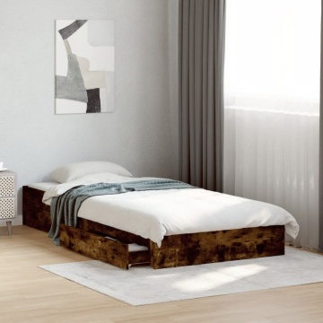 Cadru pat cu sertare stejar fumuriu, 90x200 cm, lemn prelucrat - Img 3